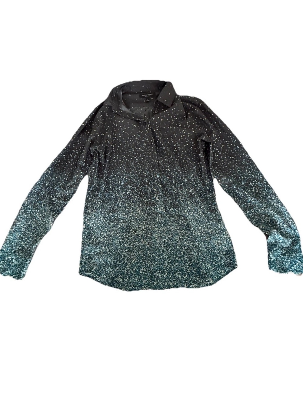 Banana Republic Black to Teal Ombre Sparkle Button-Down